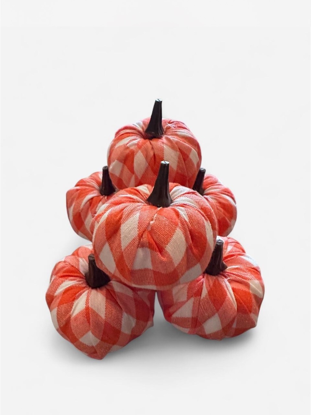 6 Mini Gingham Fabric Pumpkins - Decor